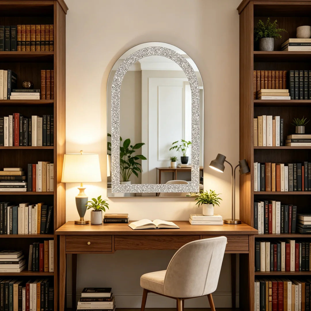 Luvodi Arched Wall Mirror With Crushed Diamond Decorative Frame