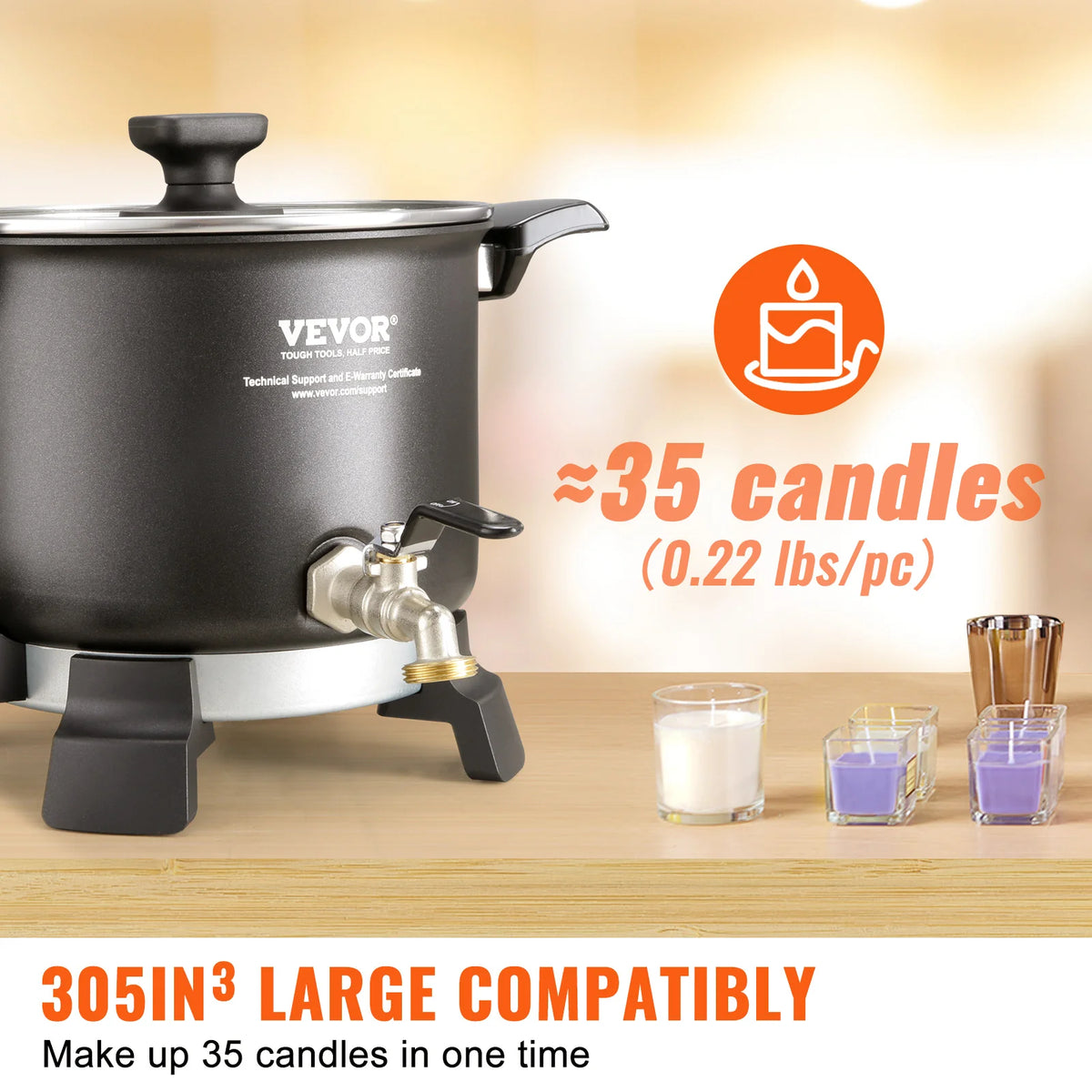 SucceBuy Wax Melter for Candle Making 5 Liter Large Electric Melting Pot Easy Pour Spout 4-level Temperature Control Easy Clean