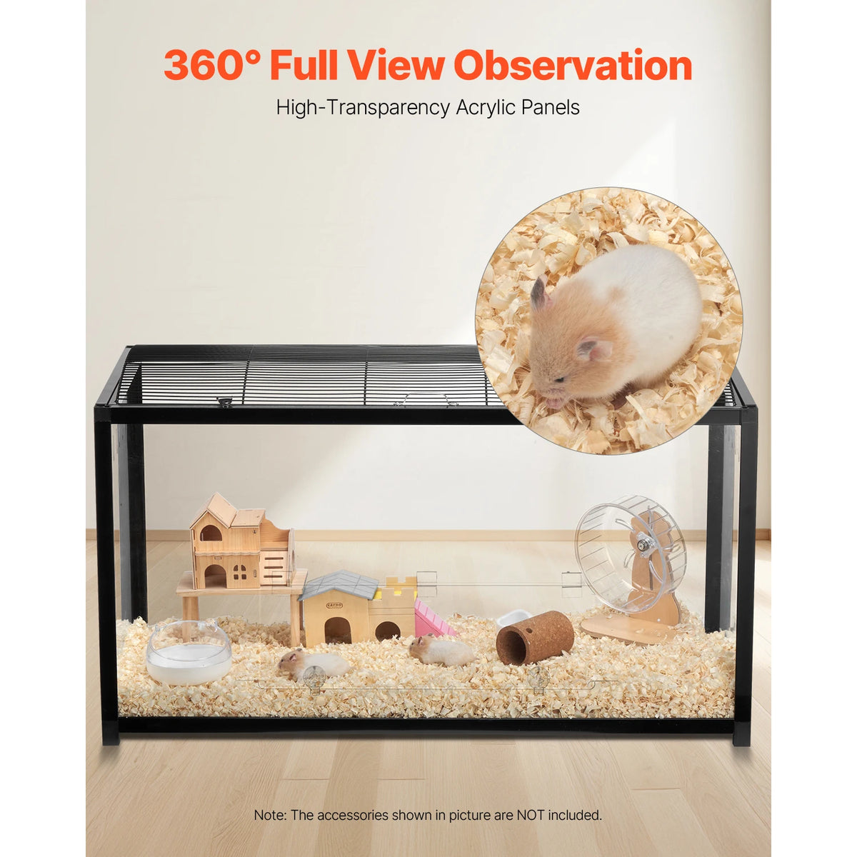 SucceBuy 37.8 x 18.5 x 21.7 inch Hamster Cage 360° Viewing Transparent Hamster Habitats with Front Door for Rats, Guinea Pigs