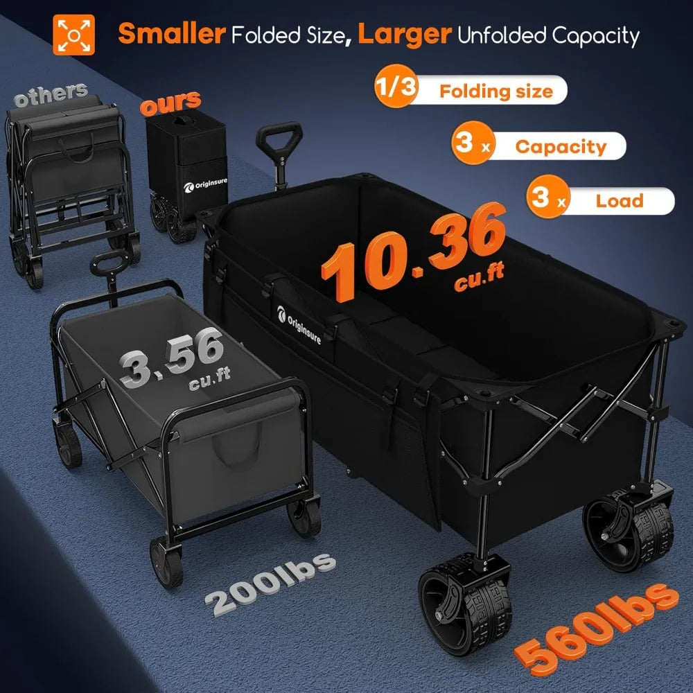 XMSJ Heavy Duty Folding Beach Wagon Cart With All Terrain Wheels