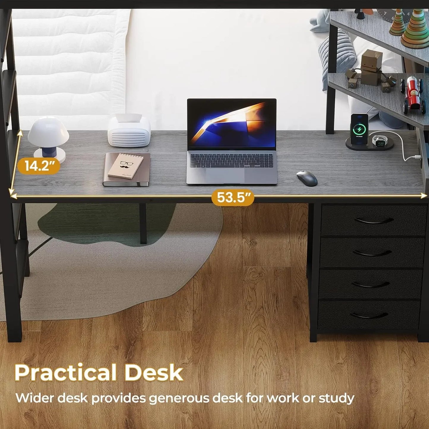 Adorneve Bunk Bed With Desk Storage Drawers And Lights