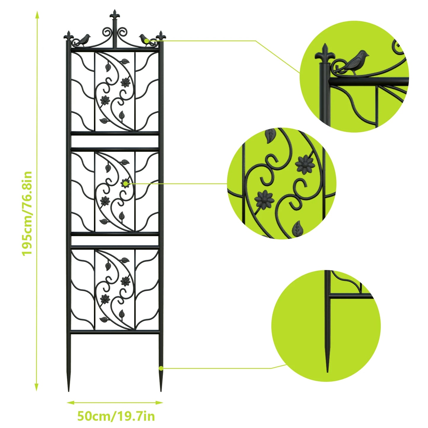Iron Garden Trellis Fence Panel, Outdoor Lattice For Climbing Plants