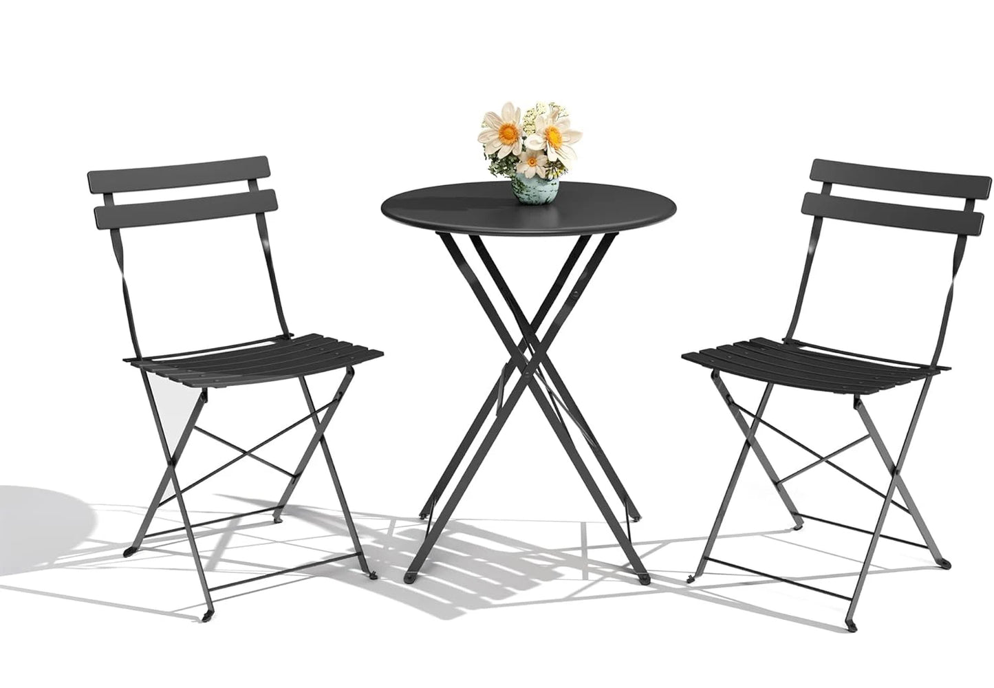 TWISTER.CK Patio Bistro Set, Folding Metal Table And Chairs