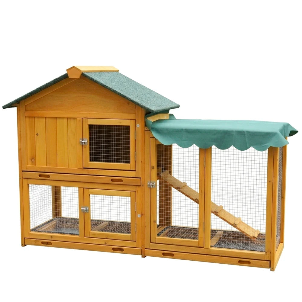 Wooden Outdoor Indoor Roof Waterproof Bunny Hutch Rabbit Cage Guinea Pig Coop PET House for Small To Medium Animals with Stairs