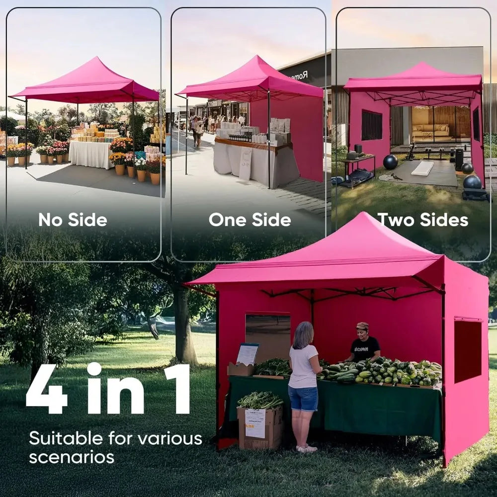 10x10 Heavy Duty Pop Up Canopy 3 Removable Sidewalls Commercial Shelter Wheeled Bag Outdoor Party Market 600D PU UPF50+, Custom