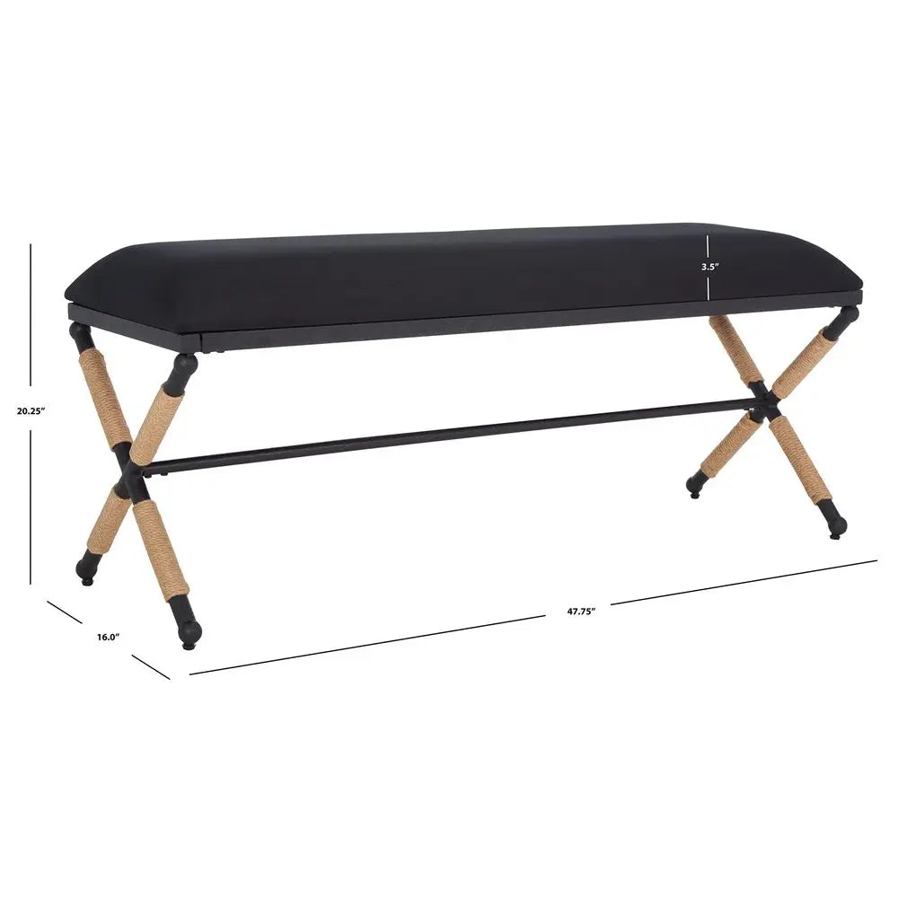 Couture Collection Carmelo Coastal Black Linen Hemp Wrapped Bench
