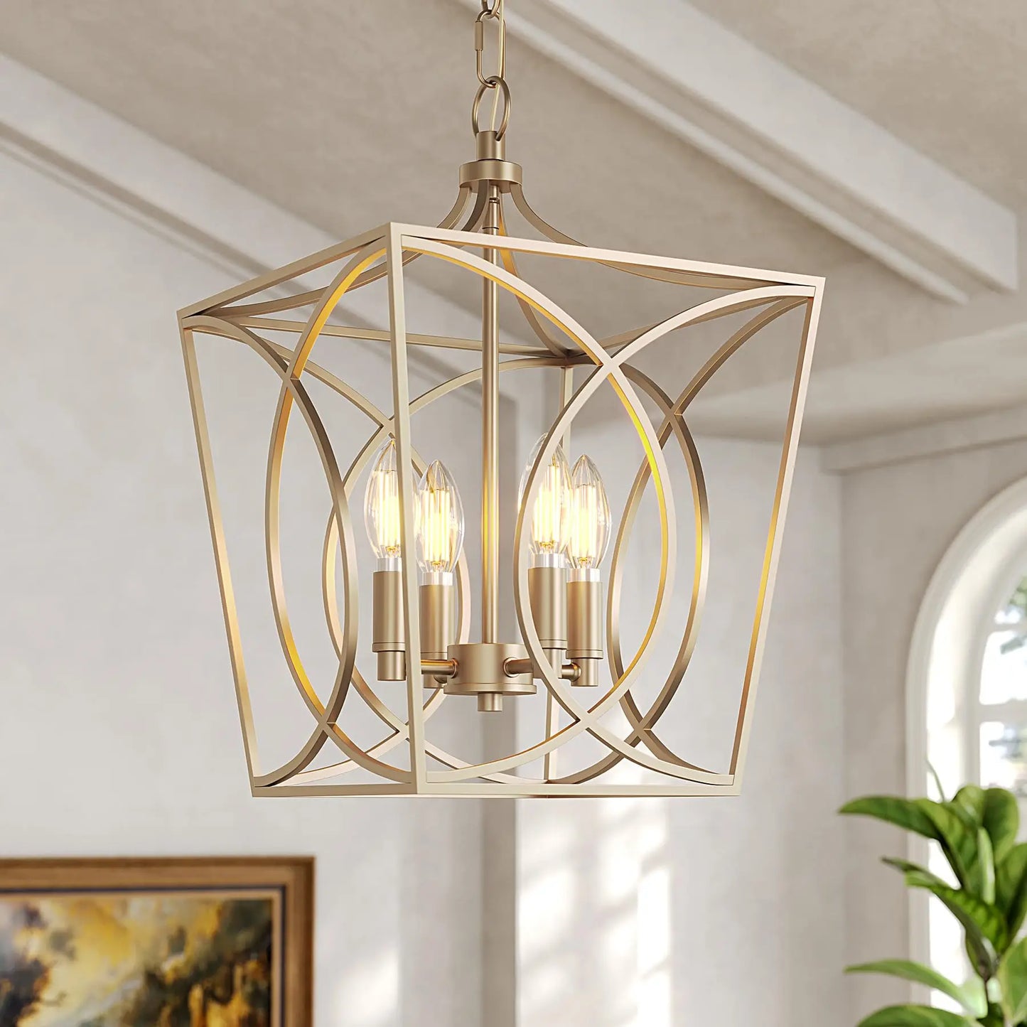 Tribesigns 4 Light Farmhouse Chandelier Rustic Metal Cage Pendant Light