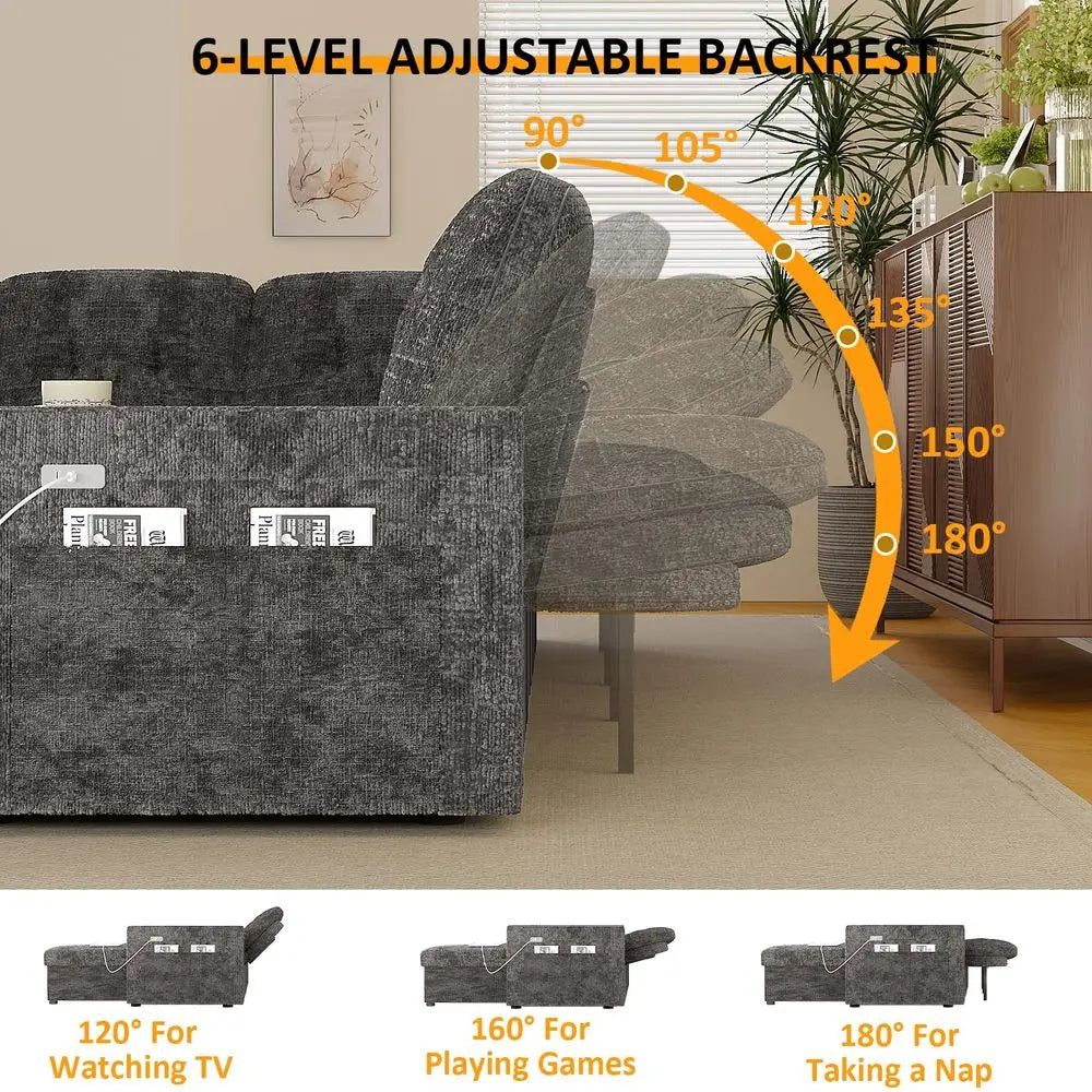 Inch Sleeper Sofa Bed, 3 in 1 Pull Out Couch Bed with Reclining Backrest, Small Loveseat with Wide Armrest USB Charging Side Po