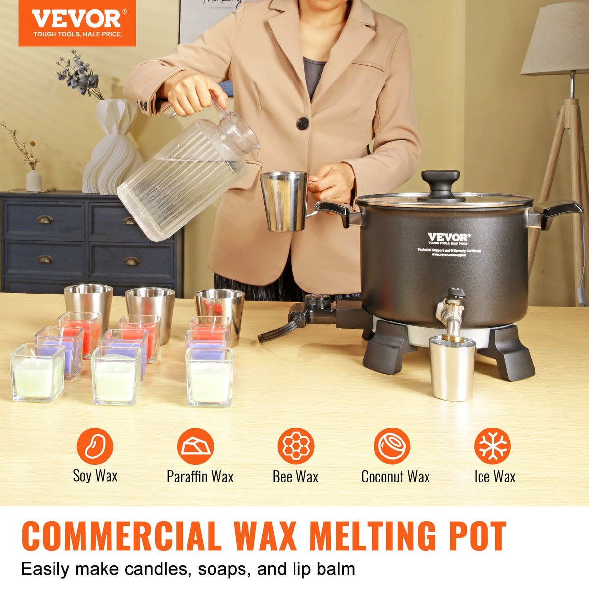 SucceBuy Wax Melter for Candle Making 5 Liter Large Electric Melting Pot Easy Pour Spout 4-level Temperature Control Easy Clean