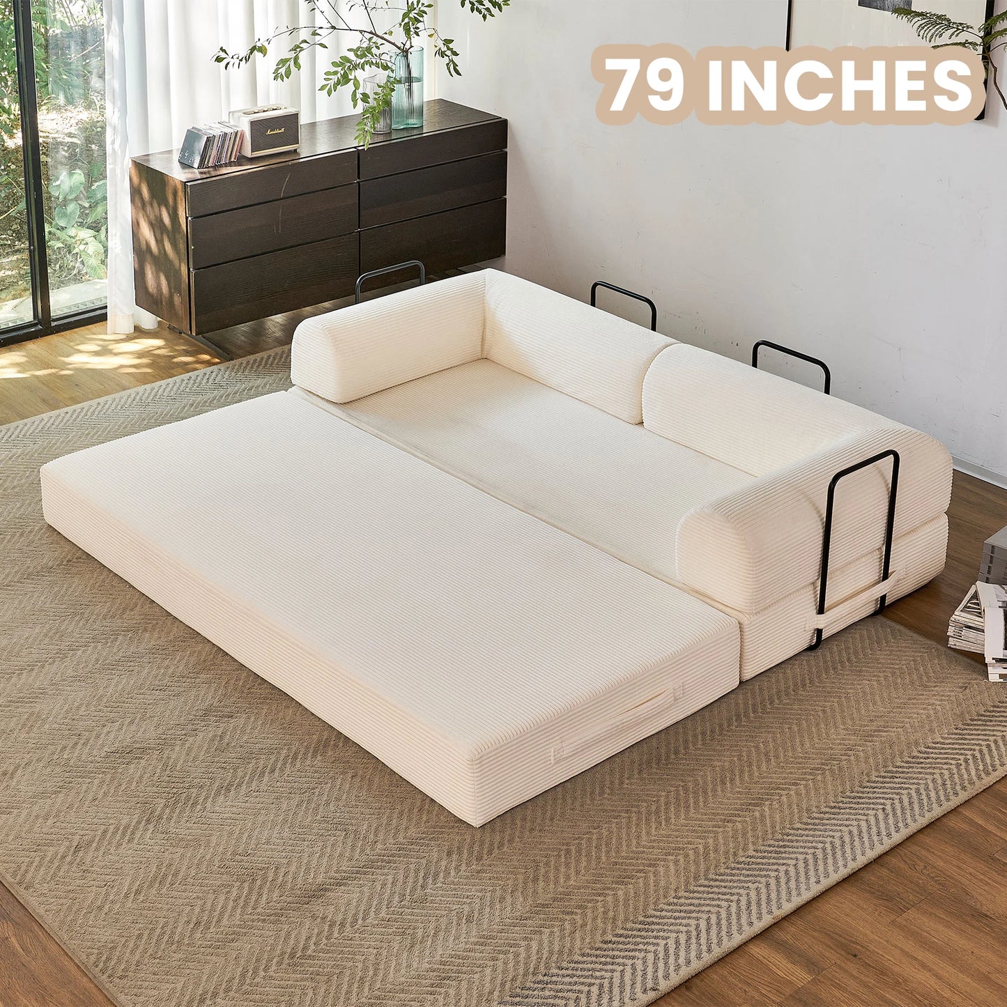 Convertible Futon Sofa Bed Foldable Couch With L Shaped Arms