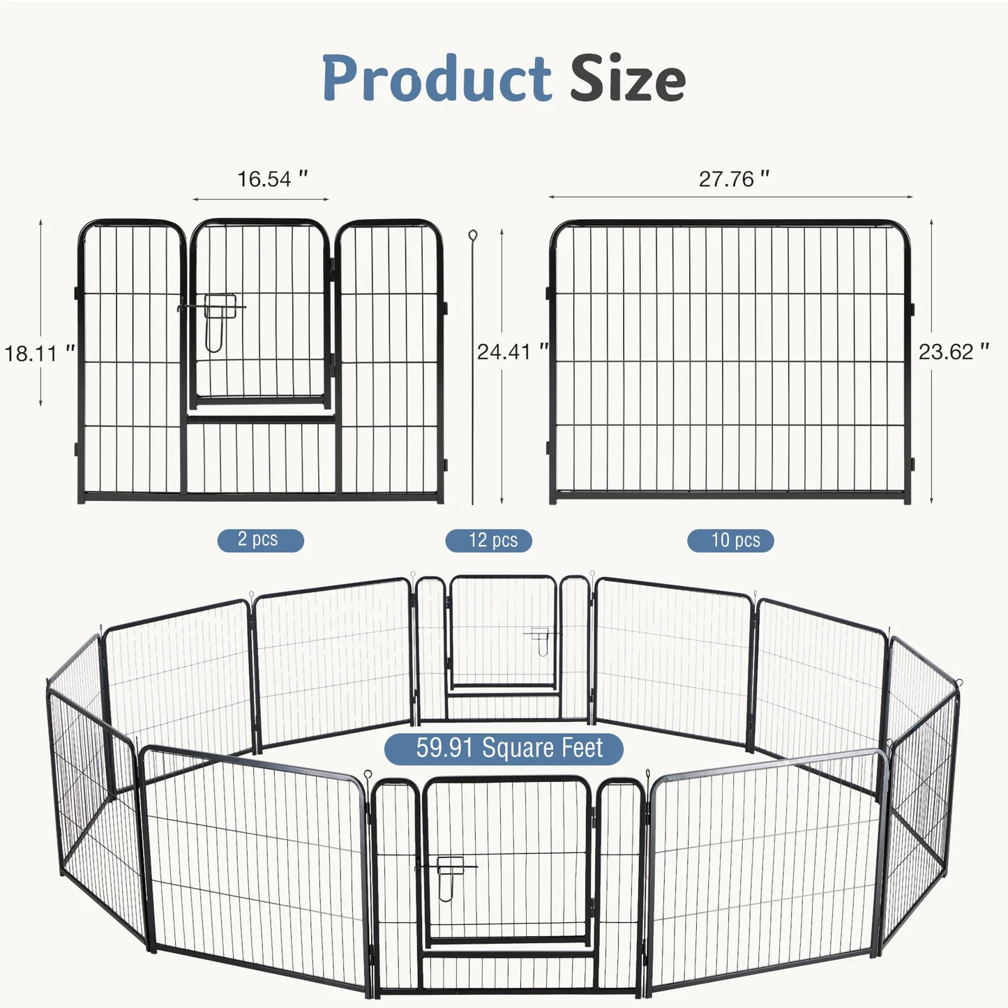 JHK Metal 12-Panel Dog Playpen Foldable Outdoor Fence