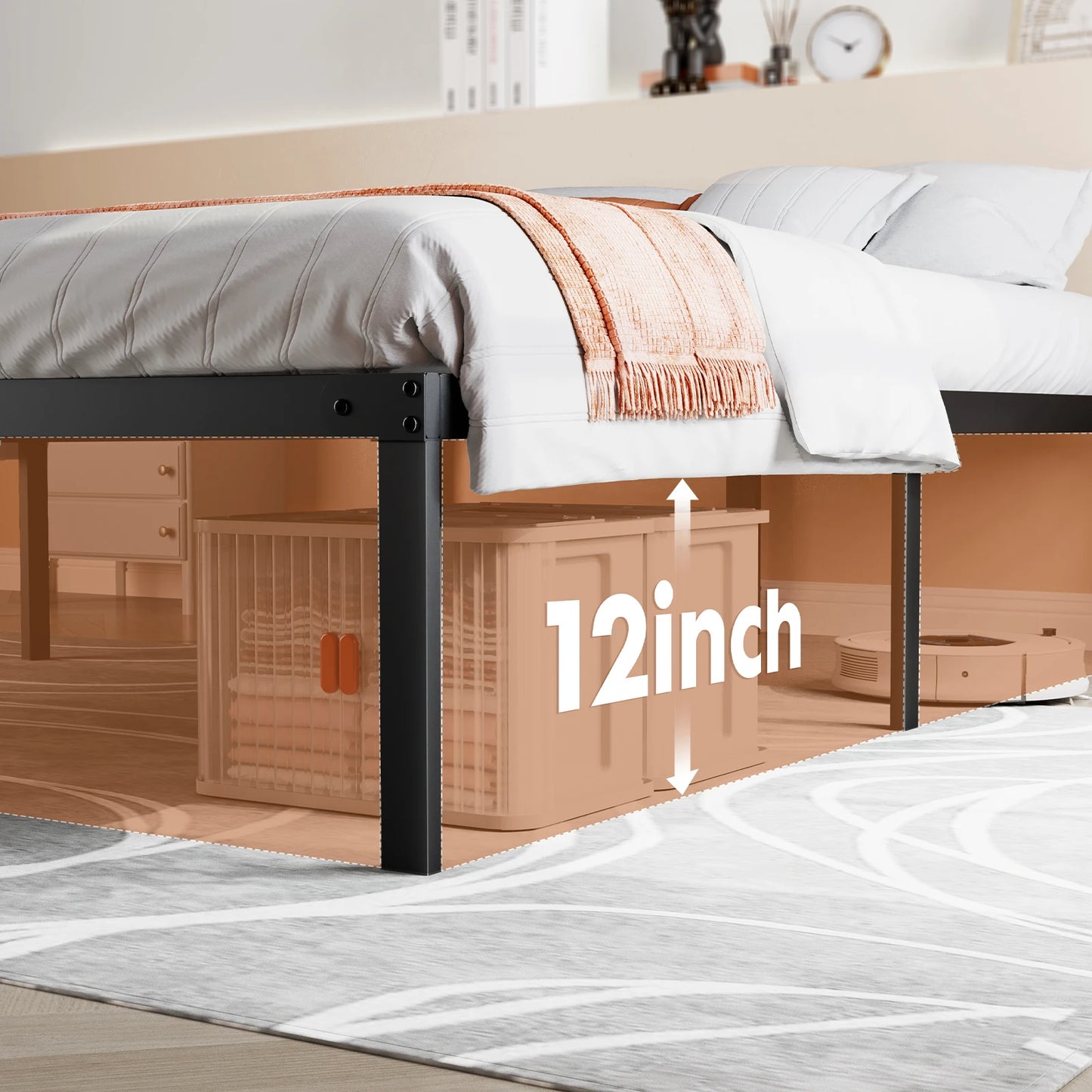 JHK Bed Frame Metal Platform With Sturdy Steel Slats Storage