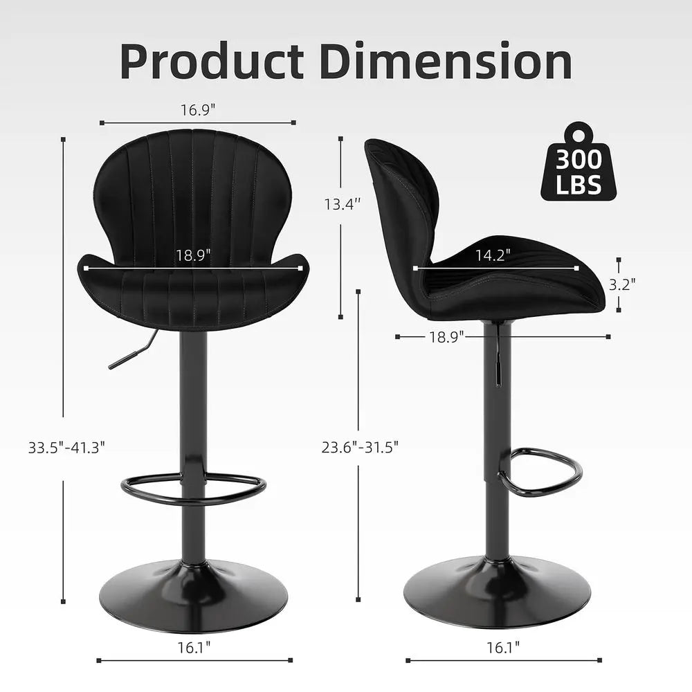 Modern Bar Stools Set of 4, Velvet Height Adjustable Swivel Barstools, Armless Kitchen Island Counter Chairs with Back amp Foot