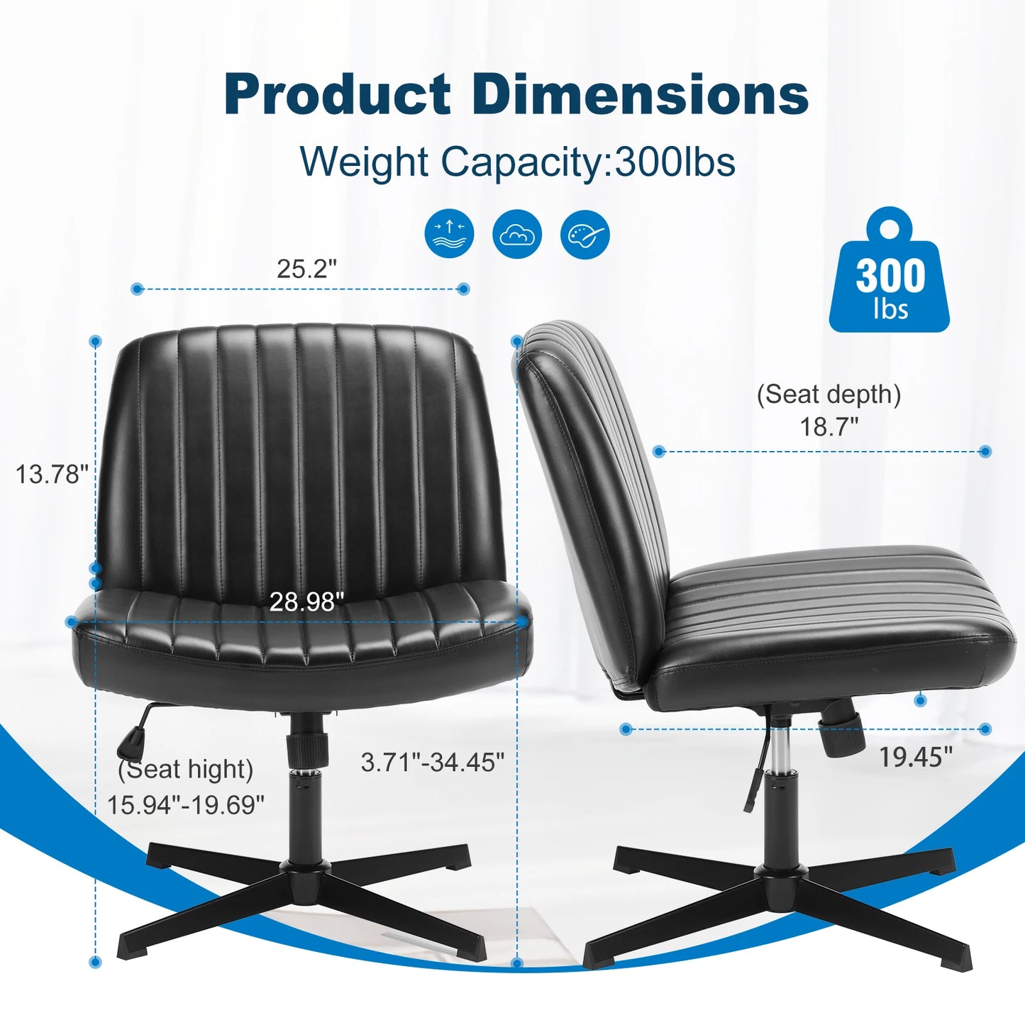 MCQ Ergonomic Armless PU Leather Office Chair Adjustable Backrest