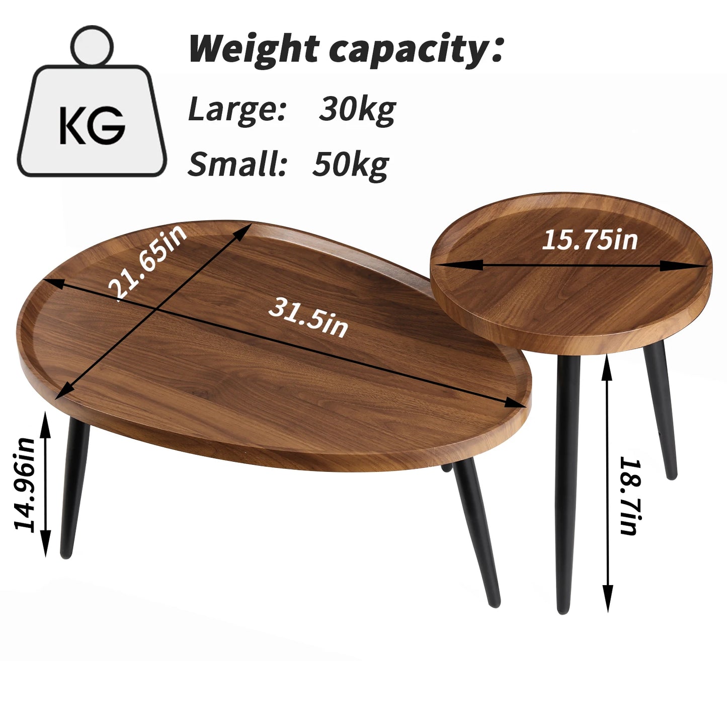 Round Rustic Nesting Coffee Tables Set 2 Wood Top Metal