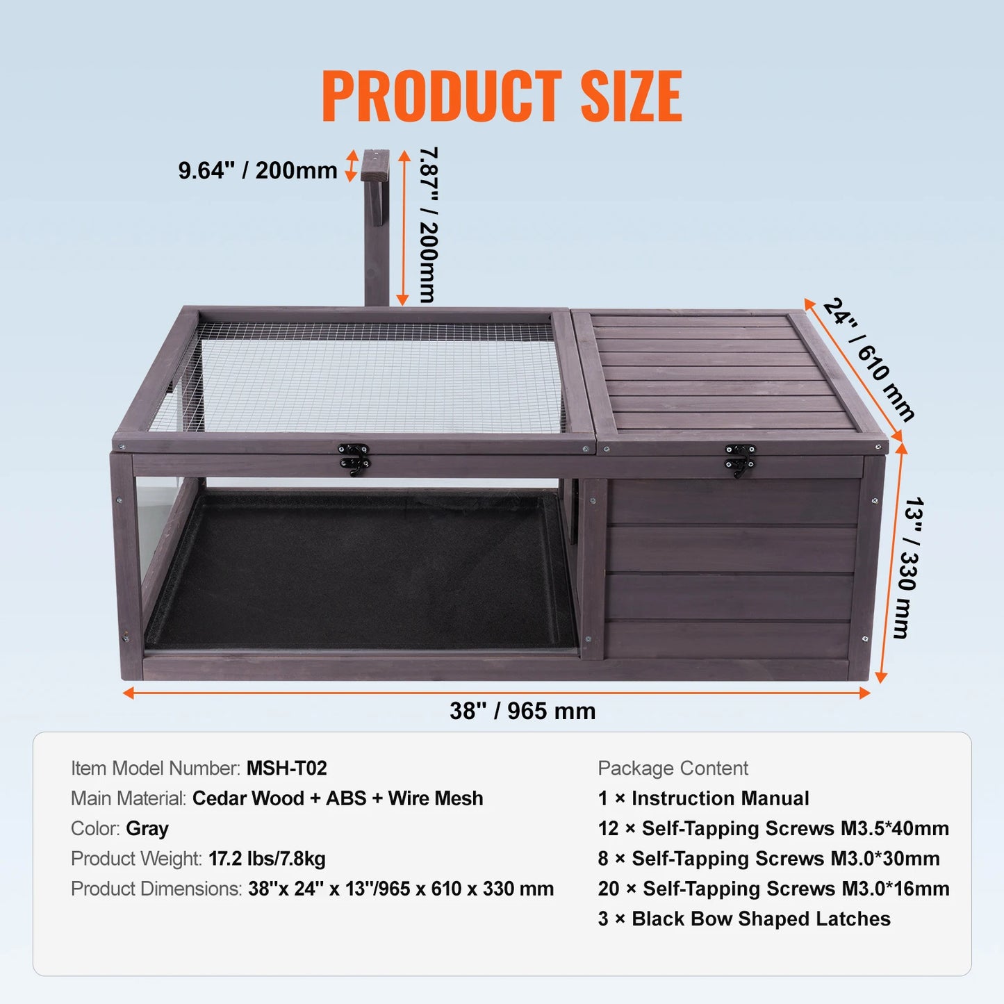 SucceBuy 3-Room Tortoise House Tortoise Habitat Wooden Enclosure Indoor Outdoor Openable Roof Large Reptile Cage44" x 25.6"x 24"