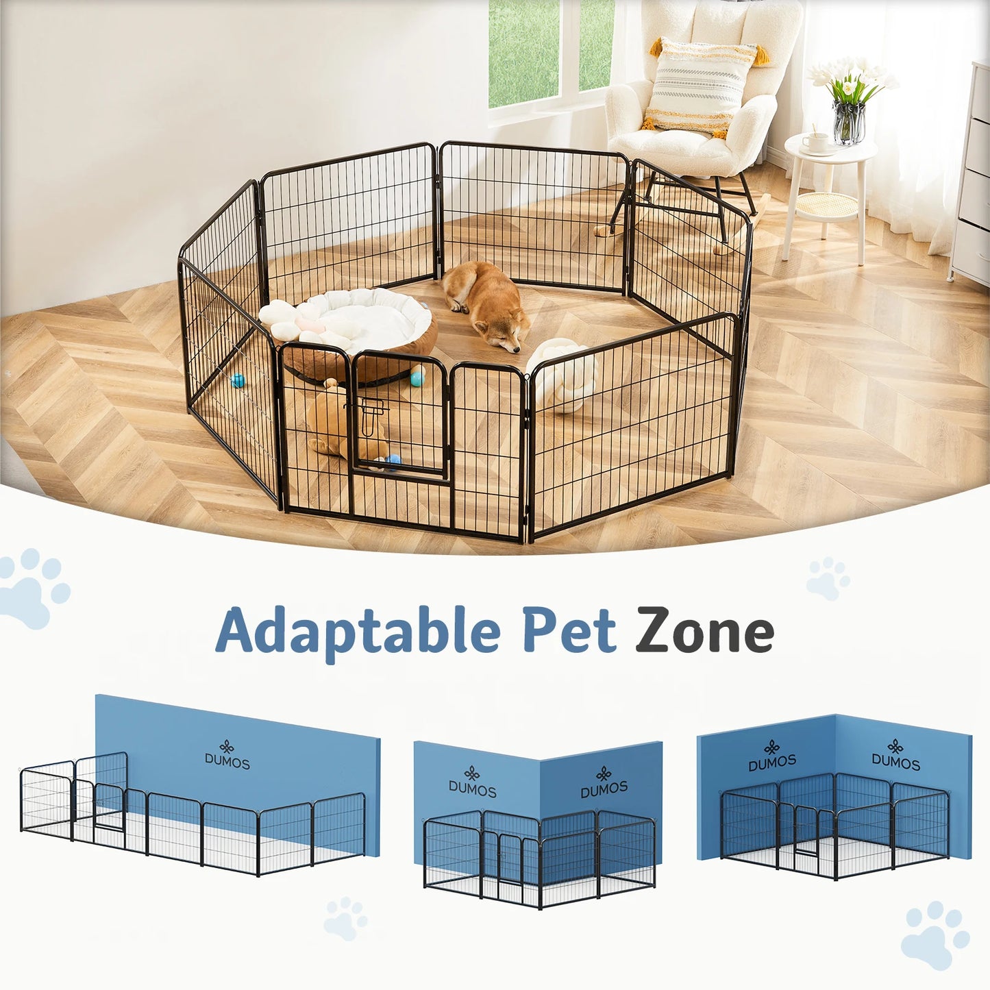 JHK Metal Eight Panel Foldable Dog Playpen Exercise Fence