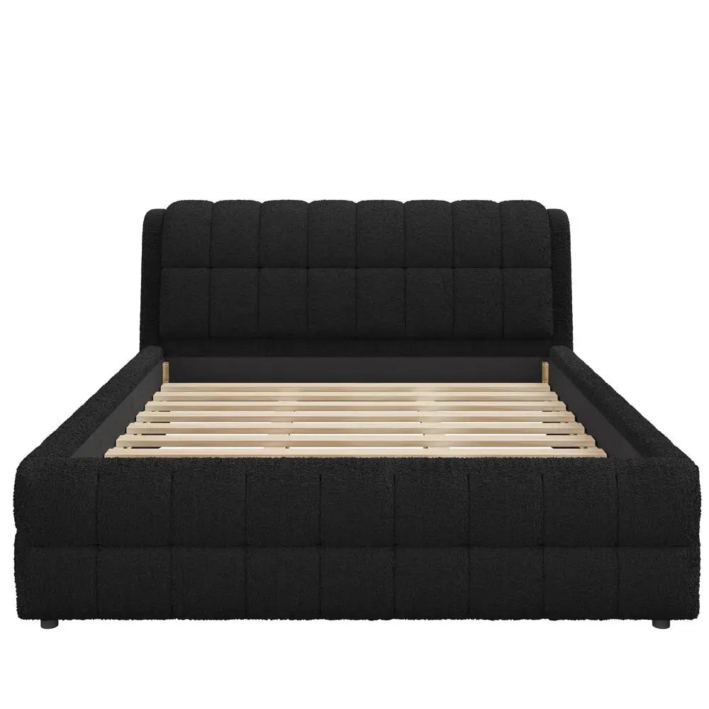 California King Upholstered Bed Frame, Fleece Fabric Floor Platform Bed with Thick Headboard for Modern Bedrooms, Cali King Uph