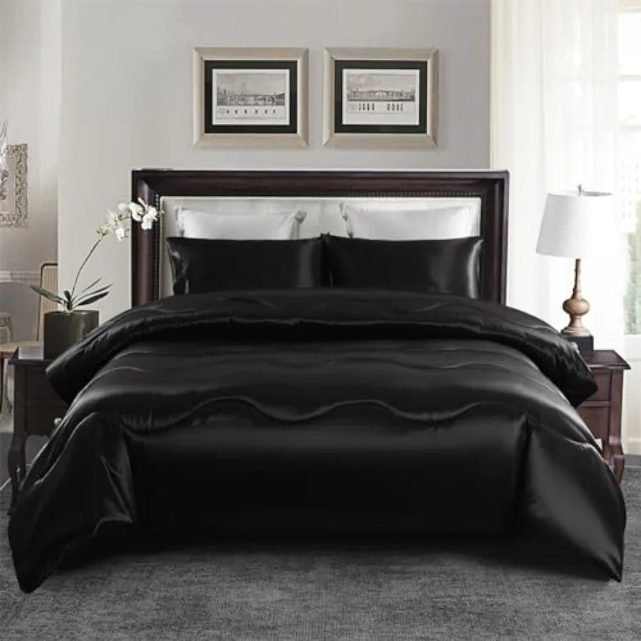 Satin Silky Comforter Set Size Summer Cooling Glossy Quilt Set Smooth Touch Luxury Hotel Silk Like Satin Duvet Down Alternative