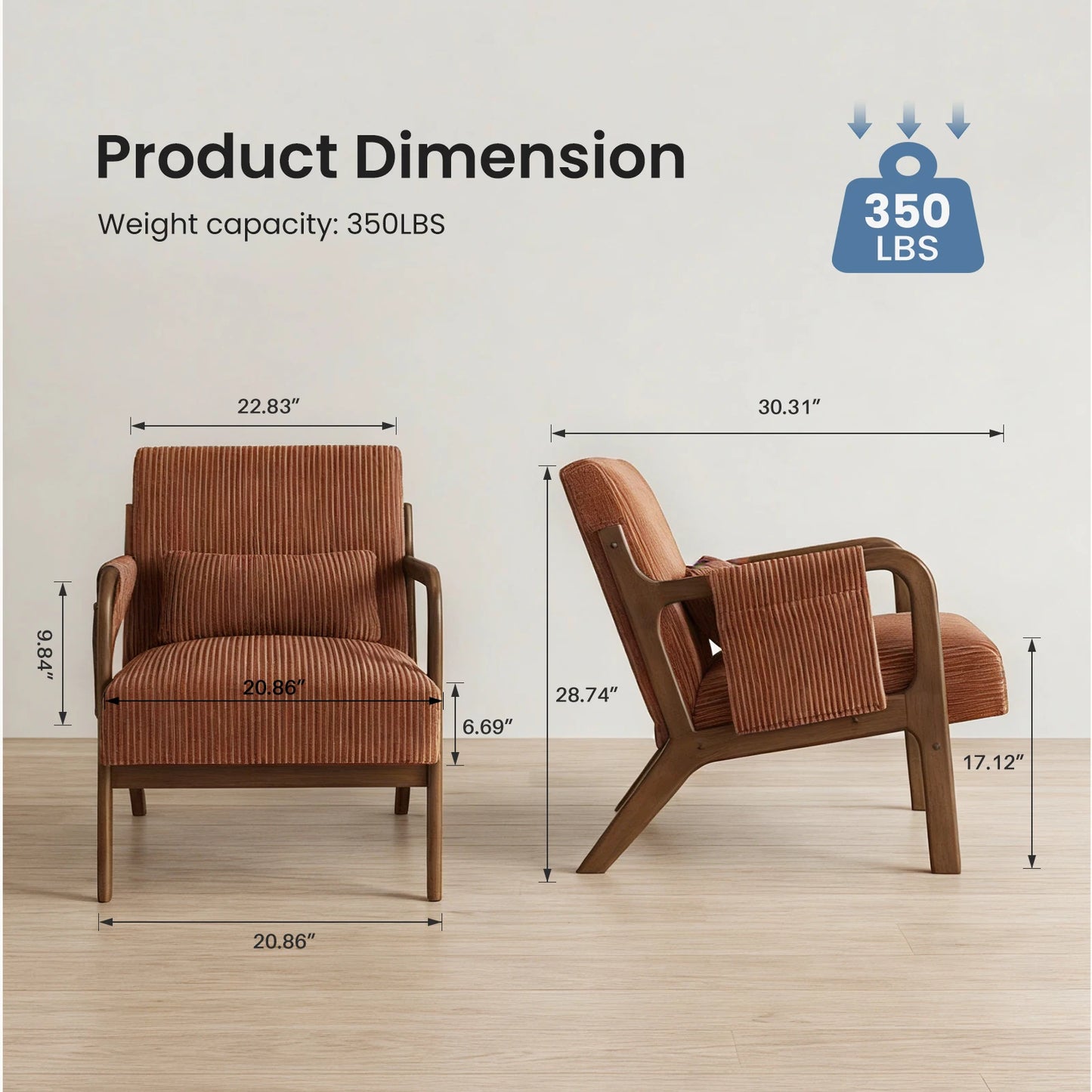 MCQ Mid Century Solid Wood Office Chair With Lumbar Support