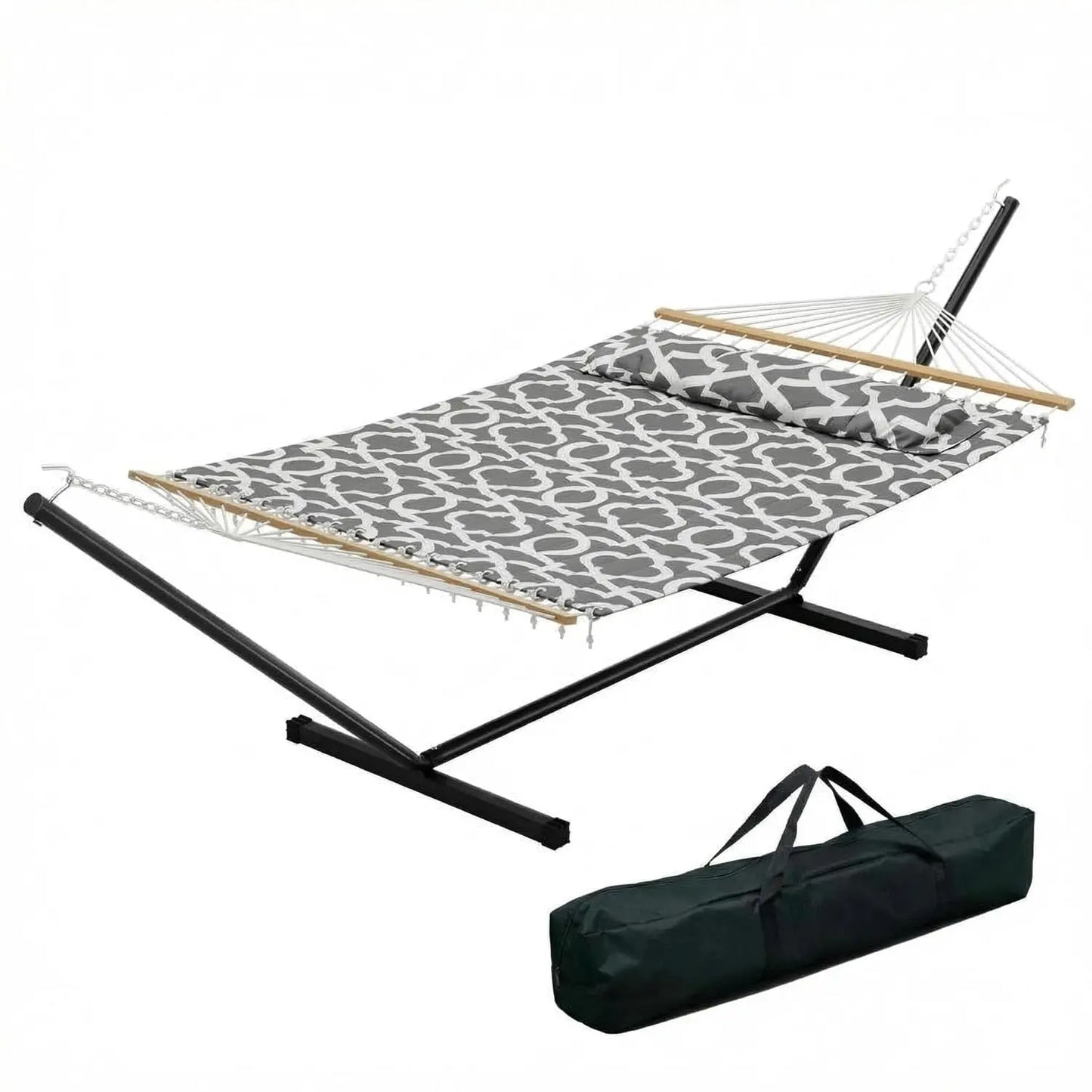Heavy Duty Double Hammock With Stand Pillow 450lbs Capacity