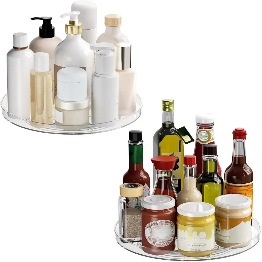2 Pack Lazy Susan Organizer Turntable, Clear 9 Inch Rotating Organizer Tray, Kitchen Storage or Pantry Countertop Bathroom, Spic