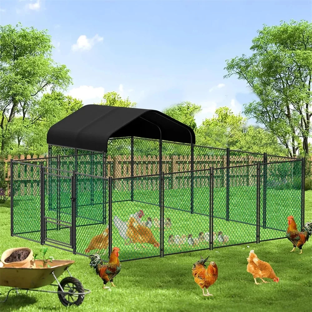 BORWART Walk In Chicken Coop Pen With Waterproof UV Cover Outdoor