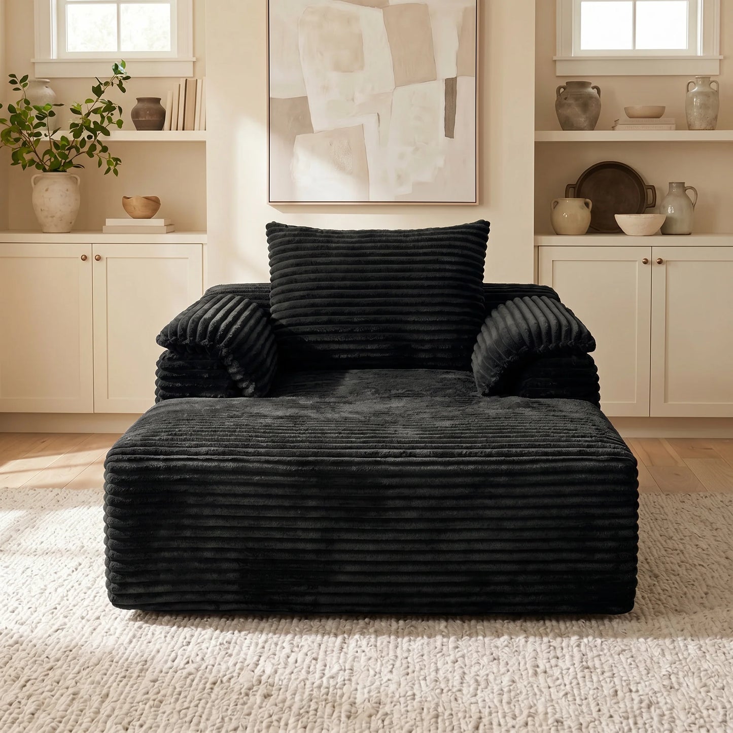 67" Oversized Sofa Bed, Corduroy Fabric Lounge Chair with Armrests & Pillows, Soft Cushioned Comfort Sleeper Reading Chair, Ideal for Living Room, Bedroom, Home Theater