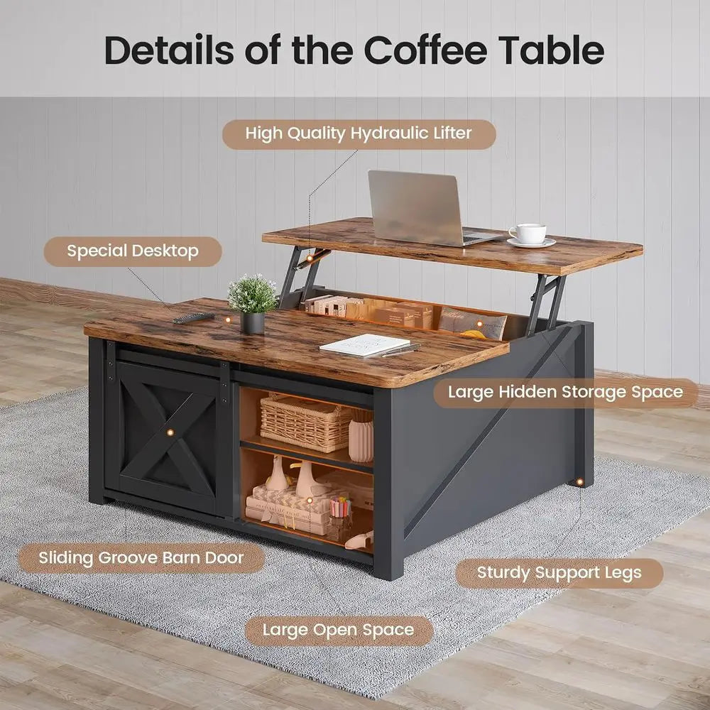 Farmhouse Lift Top Coffee Table With Hidden Storage