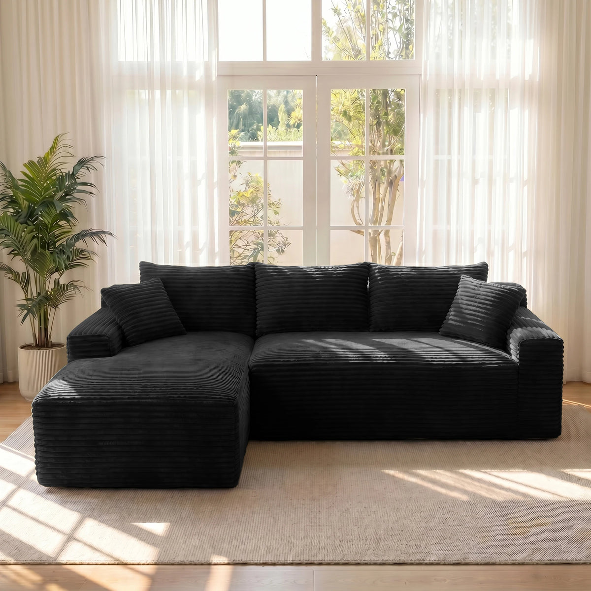95" Modular Sectional Sofa with Chaise, Deep Seat Corduroy Cloud Couch, No Assembly Modern L Shaped Sofa for Living Room, Oversized Comfortable Lounge Couch Furniture, Space Saving Apartment Sofa, Cozy Home Seating with Remov