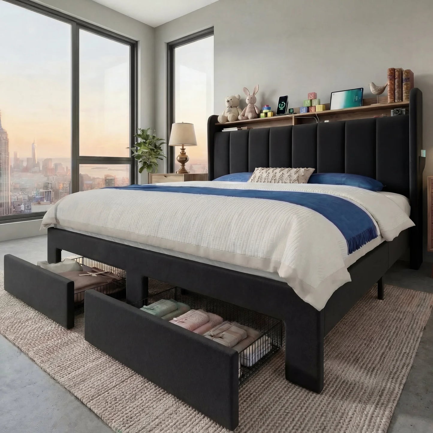 Hoomic Bed Frame With Storage Drawers And Integrated Led Lighting