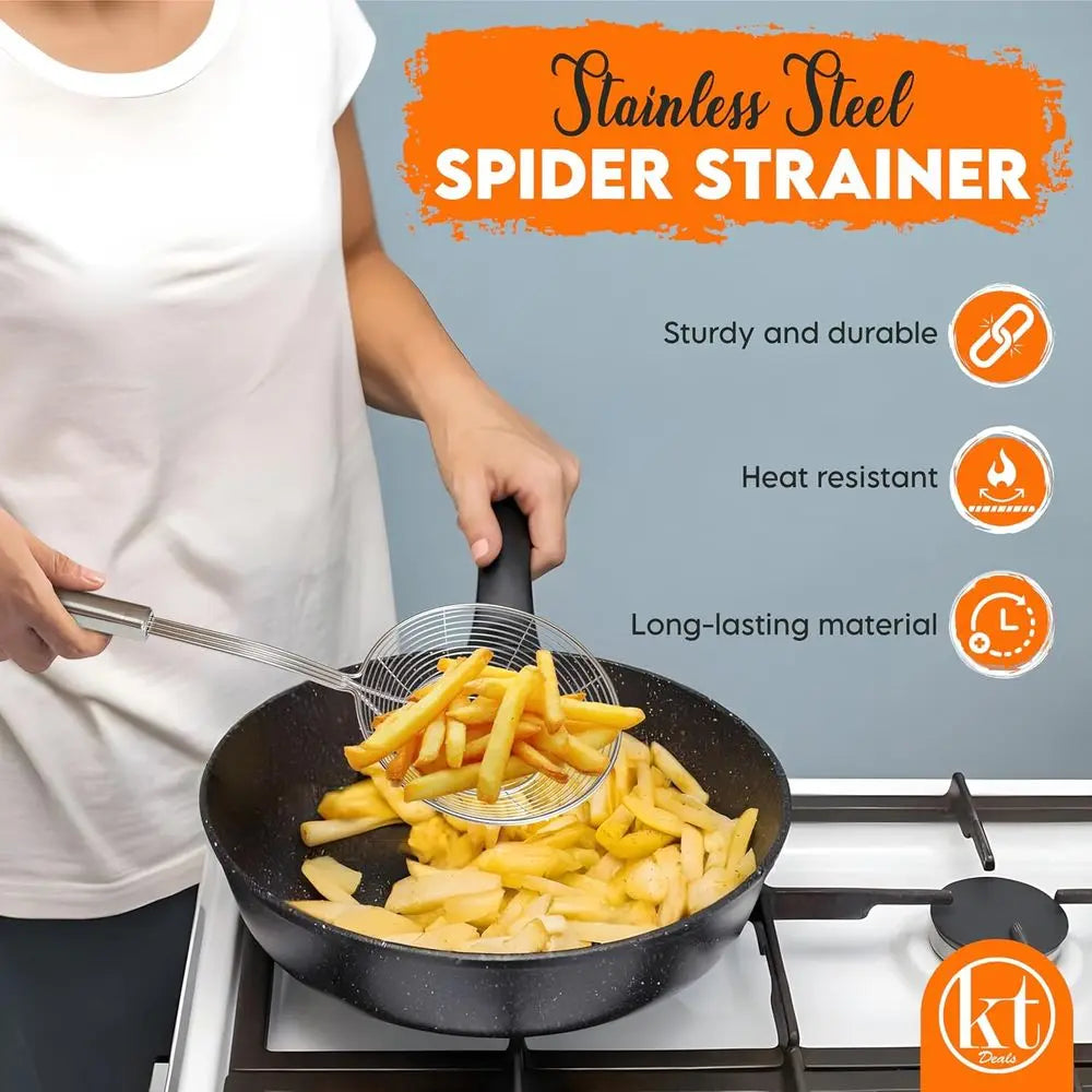 Stainless Steel Strainer Skimmer Ladle for Cooking and Frying Kitchen Utensils Wire Strainer Scoop Pasta Strainer with Handle De
