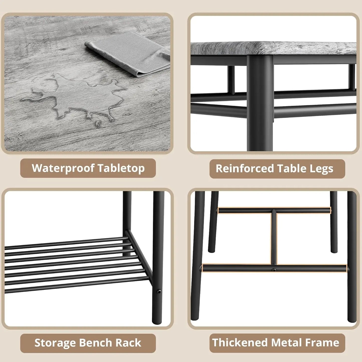 IRONCK Dining Table Set With Upholstered Bench And Two Chairs