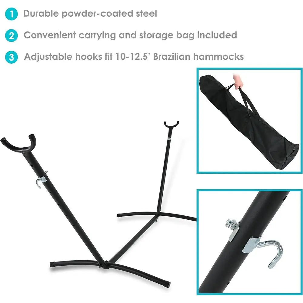 Brazilian Portable Steel Hammock Stand, Black inish | 400-Pound acity Hammock Hanging e, or Outside, Includes a Carrying Case, P