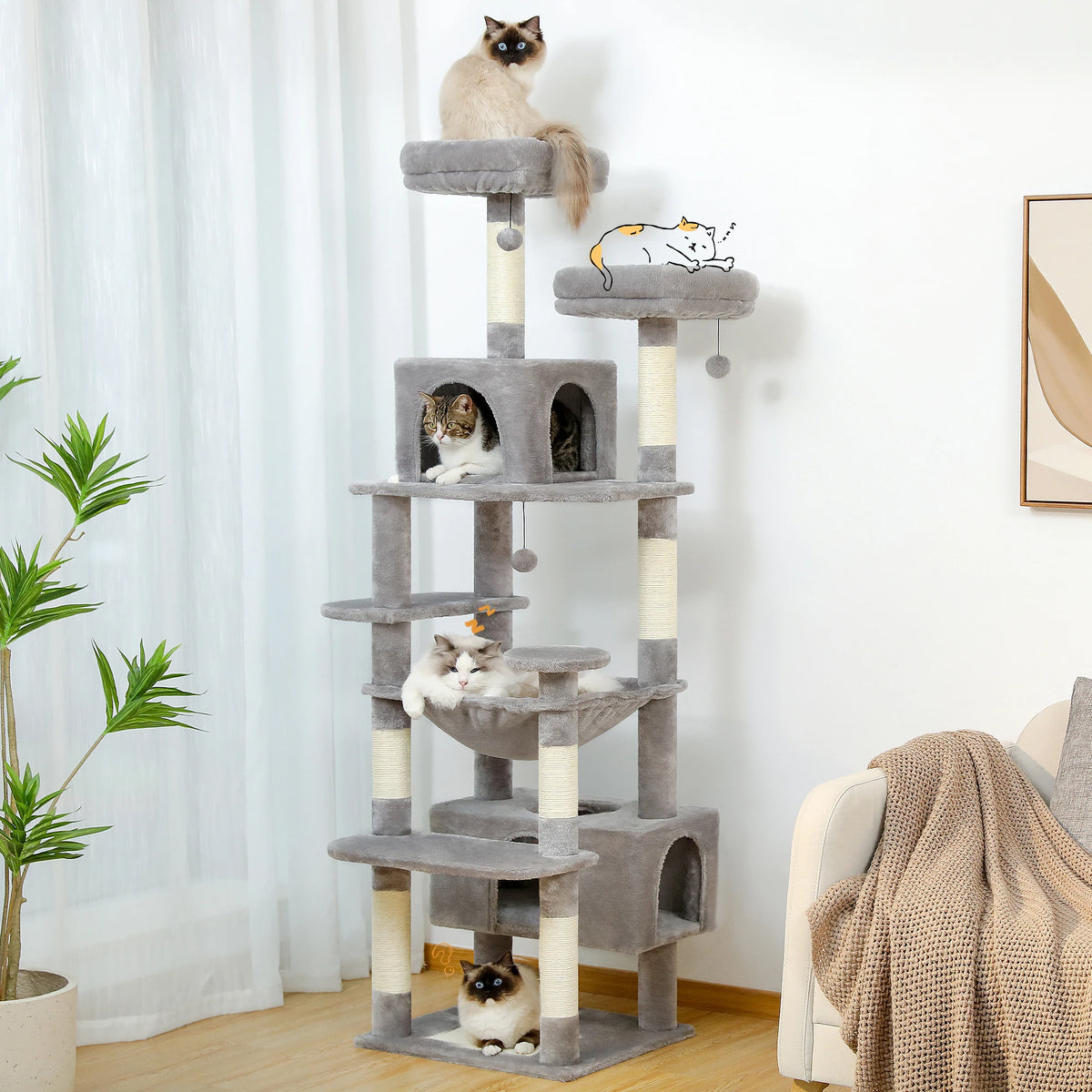 PAWZ Road Indoor Cat Tree With Sisal Posts Hammocks And Condos