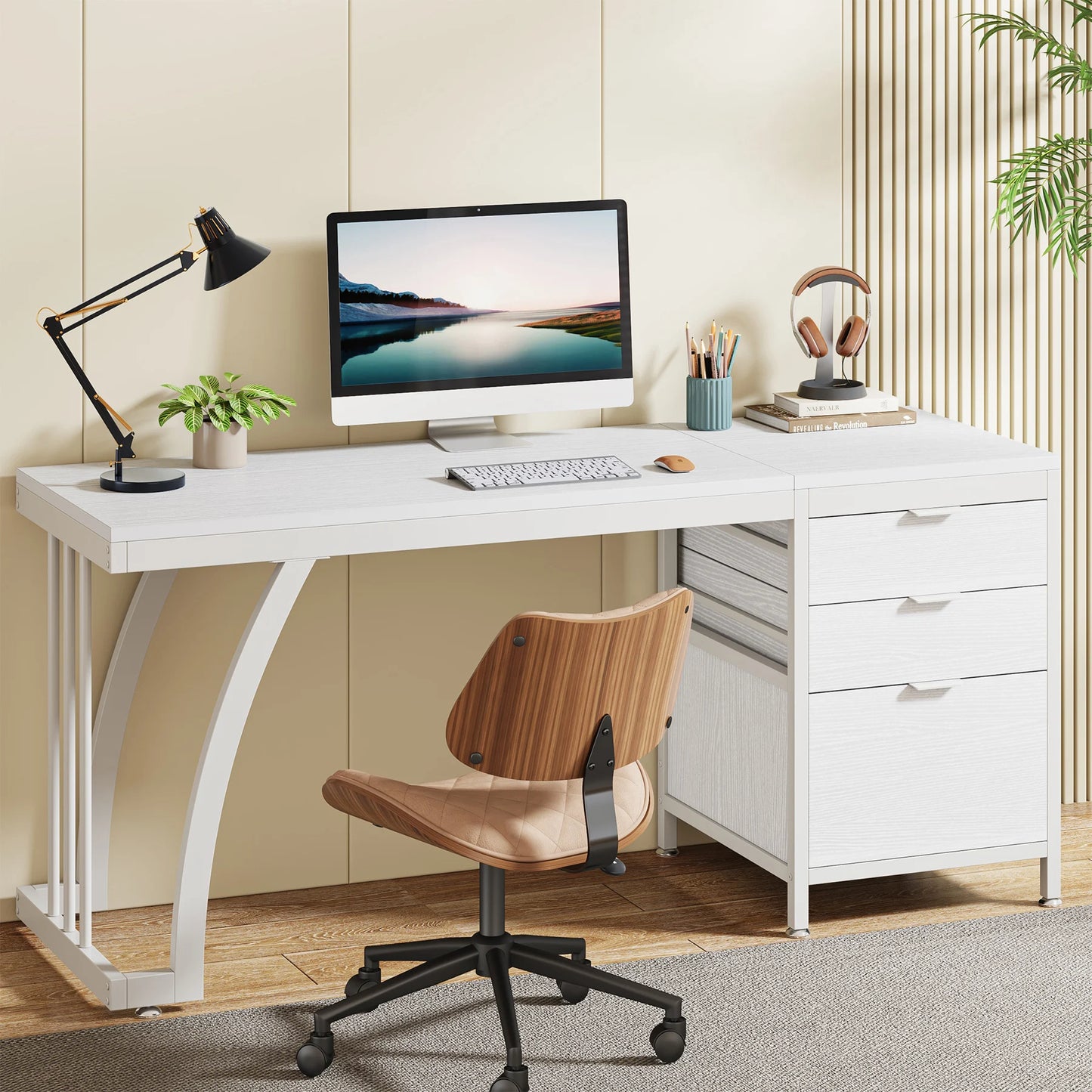 Tribesigns Computer Desk With Three Drawers Reversible Layout