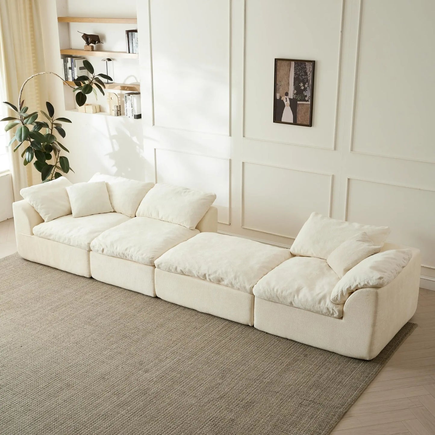 Yeflixvrau Modern Cloud L Shaped Modular Sofa With Ottoman
