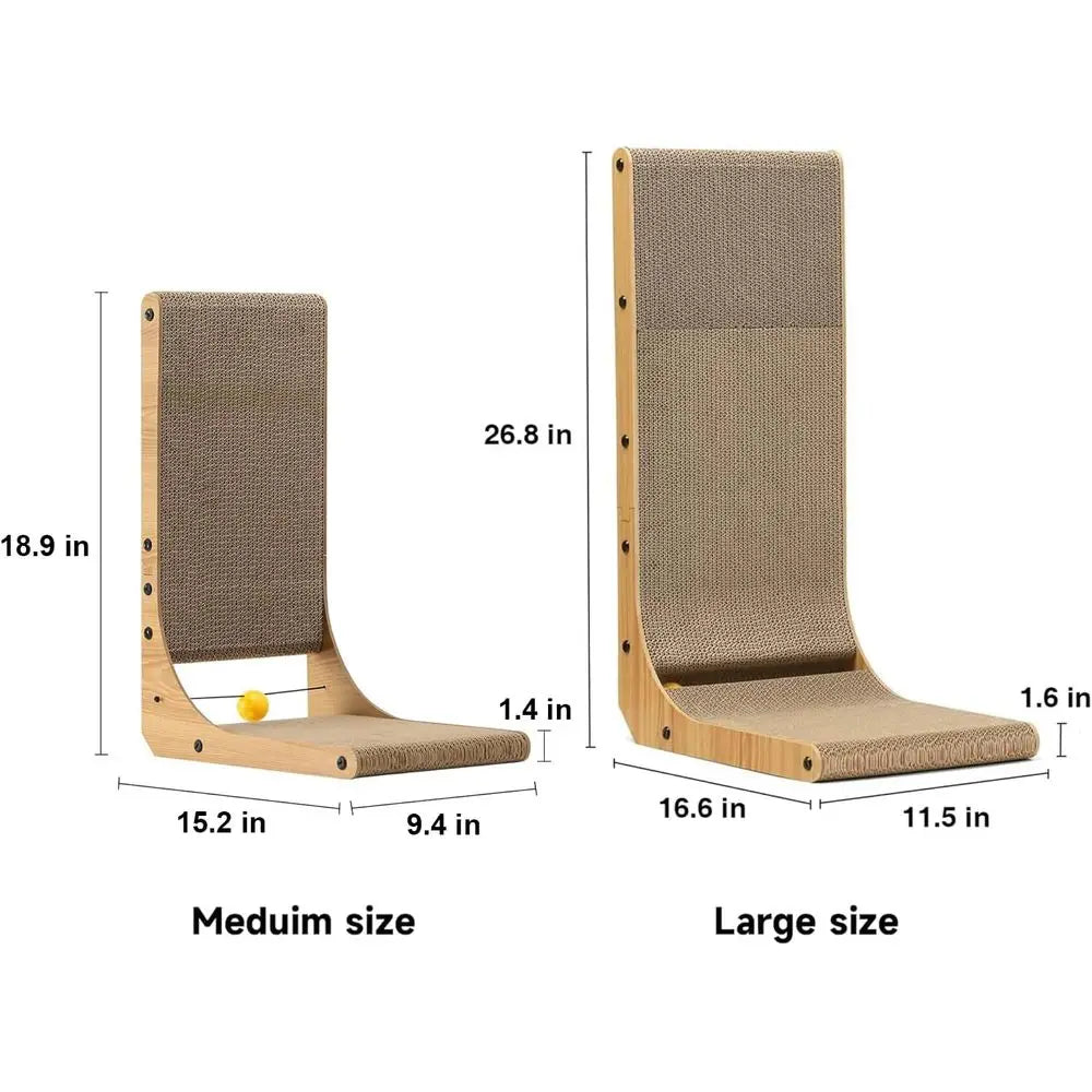 18.9 Inch L Shape Cat Scratch Pad, Veal Cat Scratcher Wall Mounted, Cat Scratching Cardboard with Ball Toy for Indoor Cats