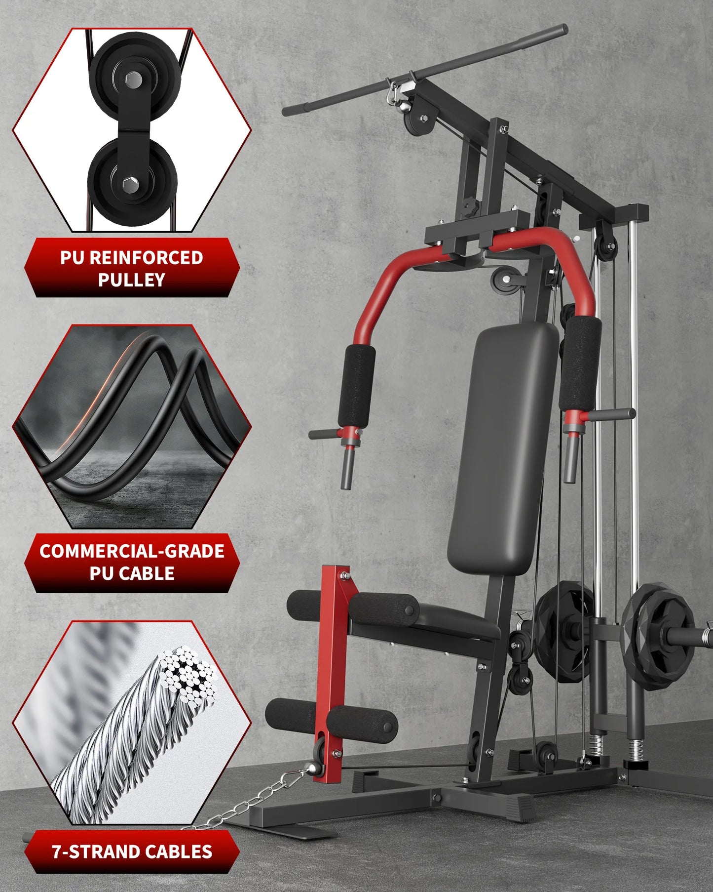 HiMiss 5In1 Home Gym Lat Pulldown Chest Press Seated Row
