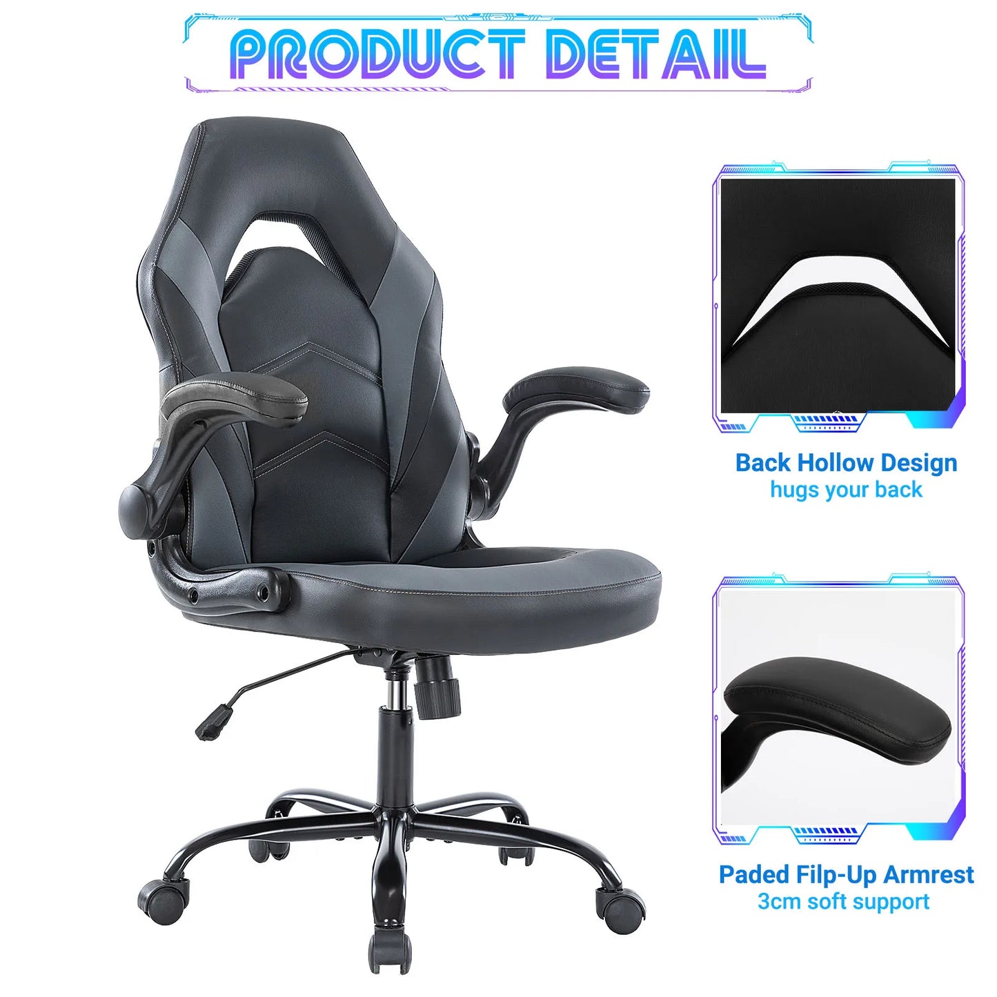 JHK Ergonomic Office Gaming Desk Chair With PU Leather Armrests