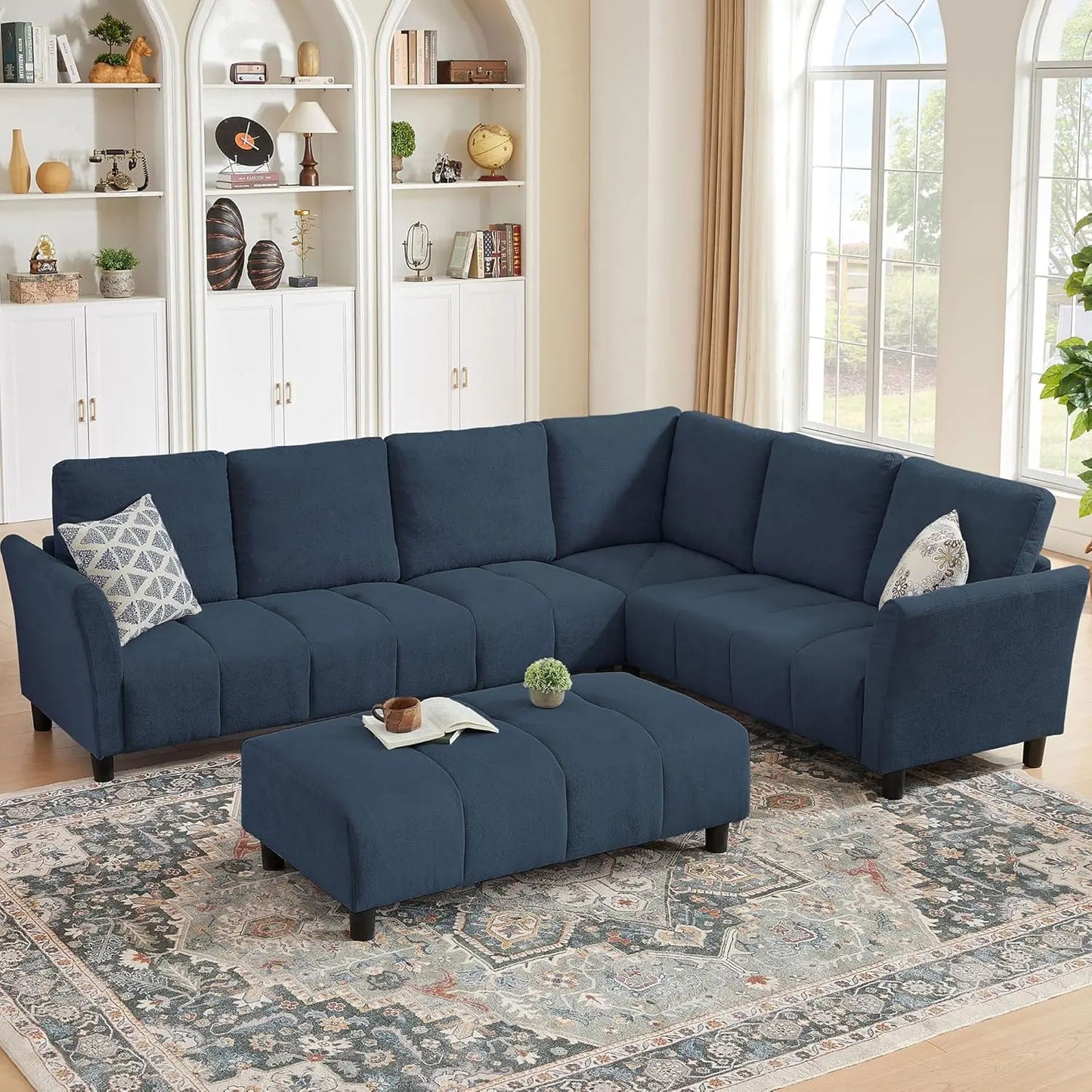 Modular Sectional Sofa Couch L Shaped With Reversible Ottoman