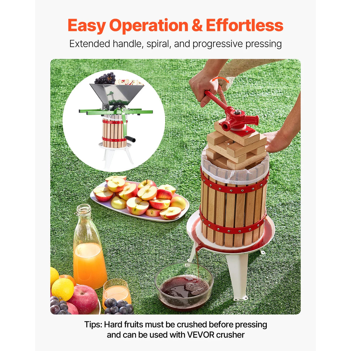 Solid Wood Manual Fruit Press With Heavy Duty Pressure Blocks