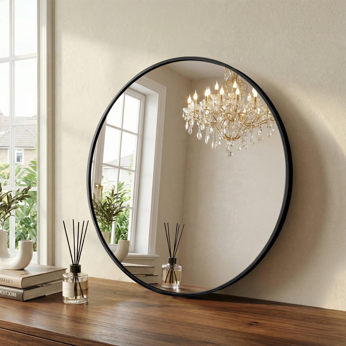 JHK Round Wall Mirror Tempered Glass Waterproof Decorative Room Accent