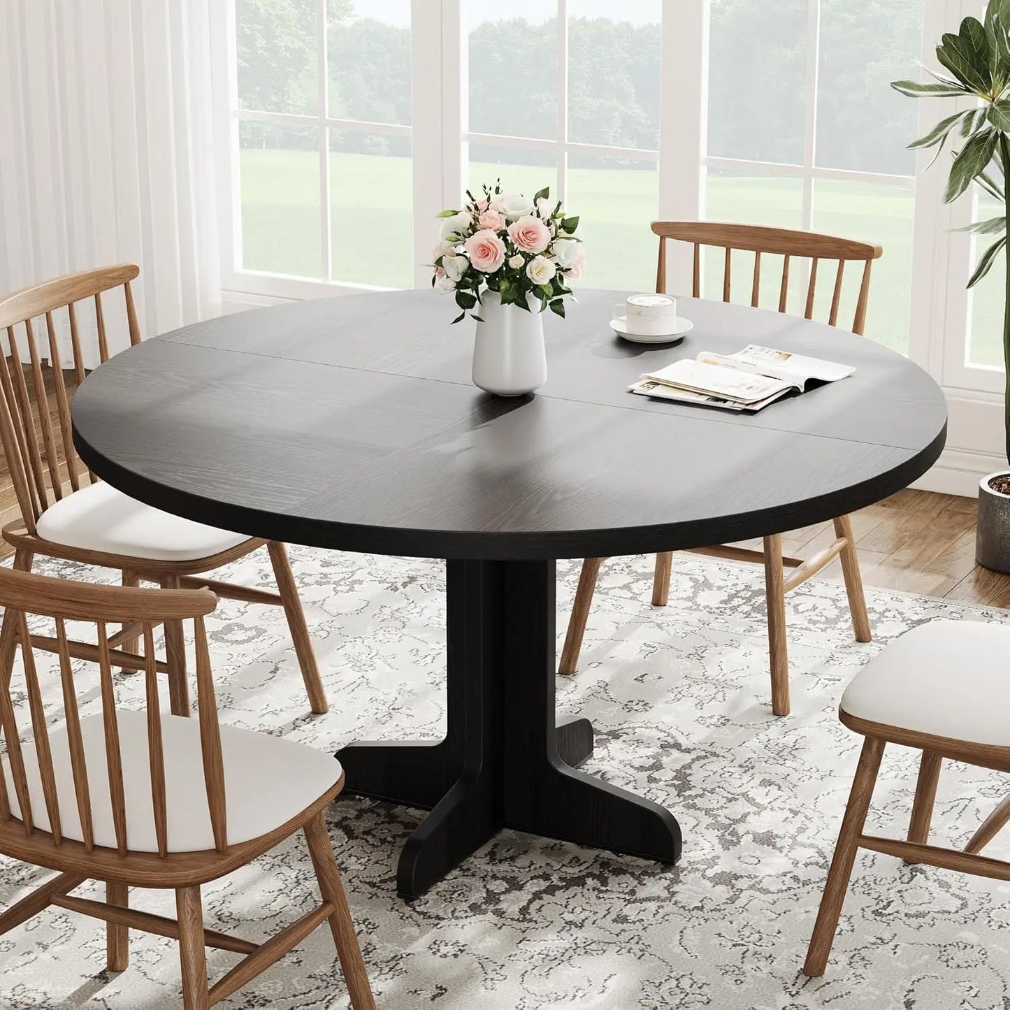 Studyset Round Dining Table for Four Farmhouse Kitchen