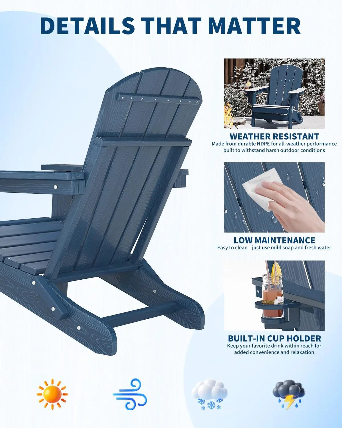 HiMISS Folding Chair Set With Side Table Outdoor Patio Furniture