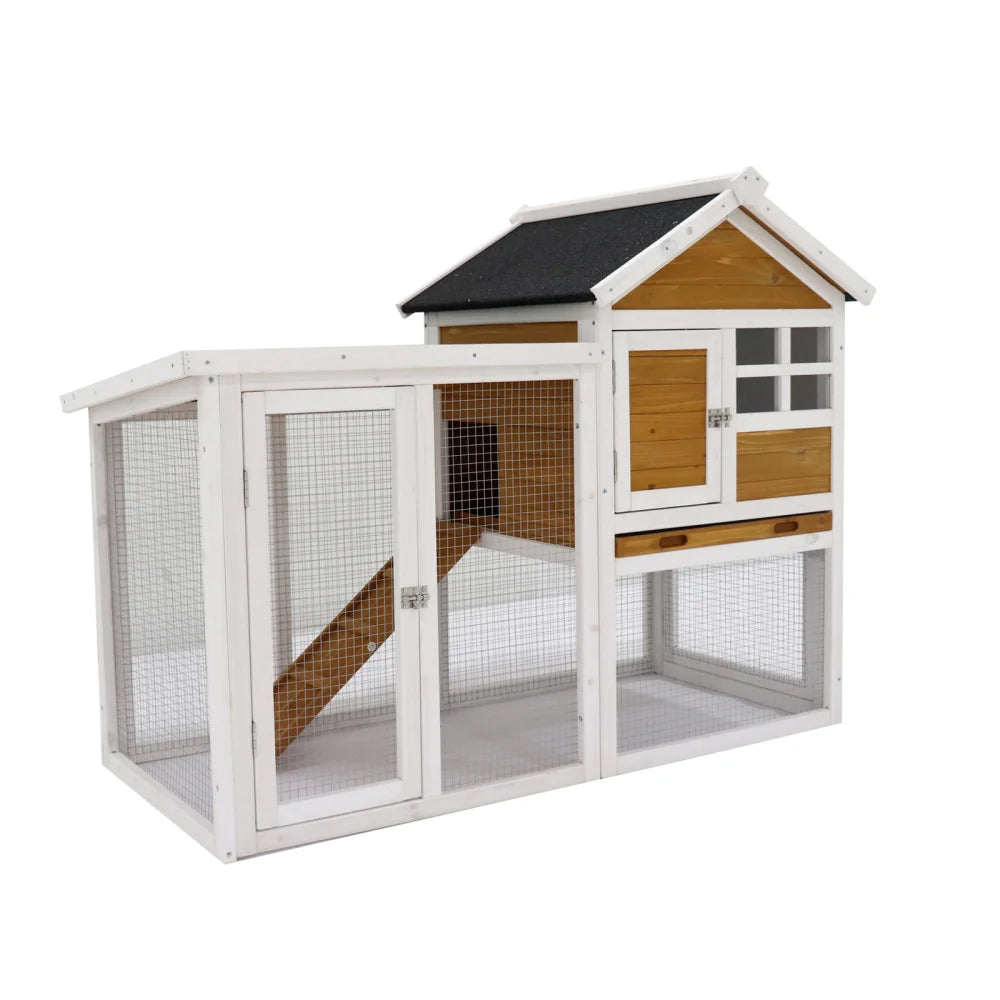 Wooden Outdoor Indoor Roof Waterproof Bunny Hutch Rabbit Cage Guinea Pig Coop PET House for Small To Medium Animals with Stairs