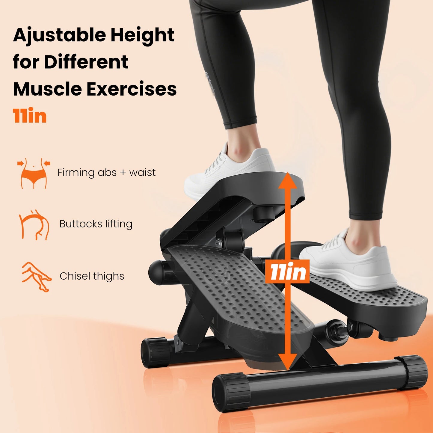 Mini Stepper With Resistance Bands Hydraulic LCD Monitor 300 Lbs