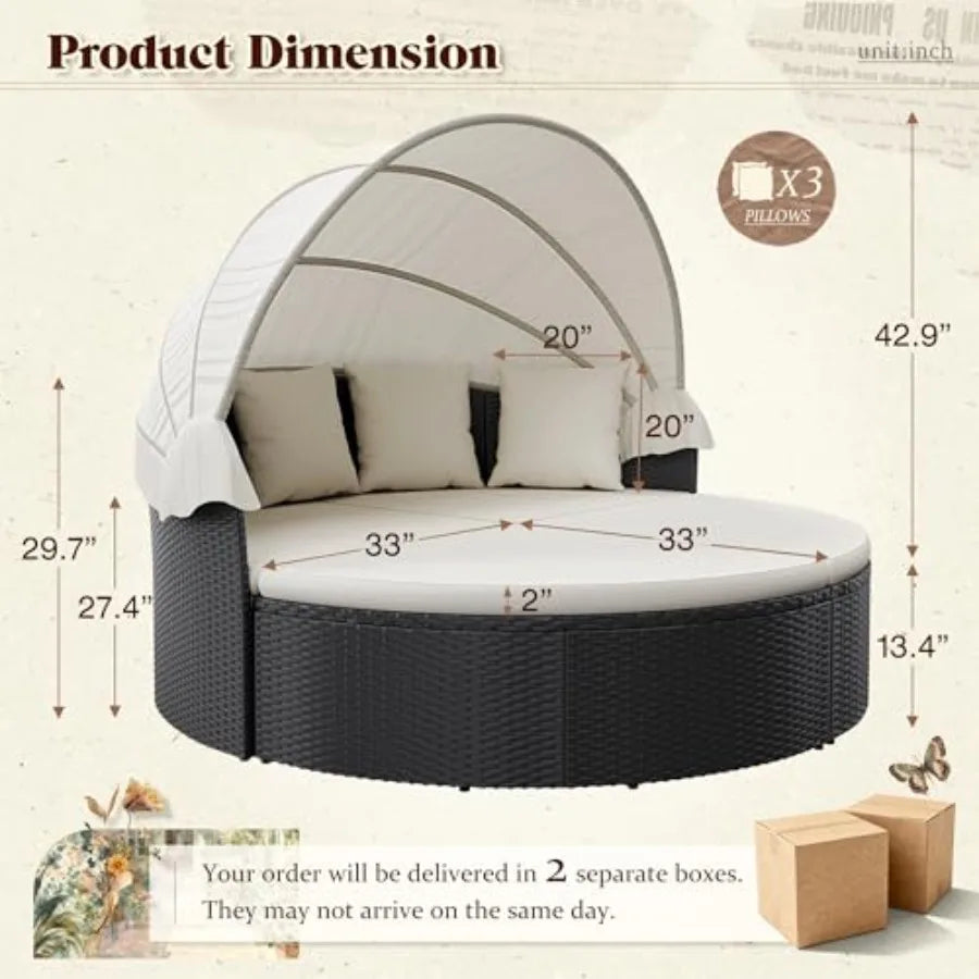 MDNG Outdoor Round Patio Daybed With Retractable Canopy