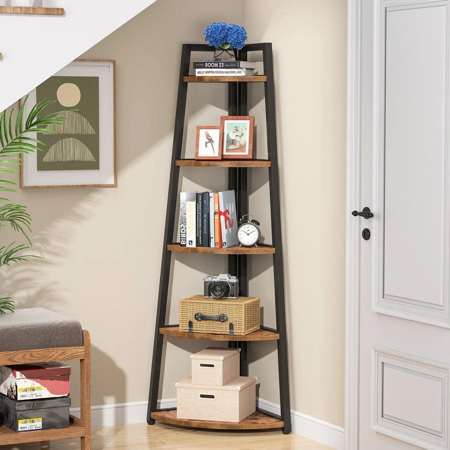 Tribesigns 5 Tier Corner Wood Bookshelf Organizer For Home