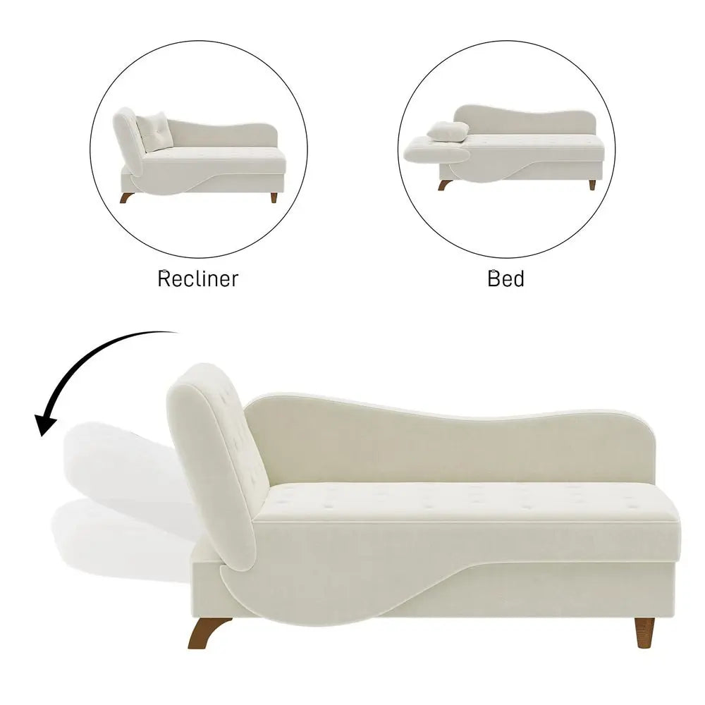 Chaise Lounge Chair Indoor with Storage, Adjustable Backrest Recling Reading Chair Sleeper Sofa Bed with Pillow, 3 in 1 Velvet